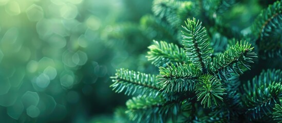 Fototapete - Close up of fluffy fir tree brunch with copy space image.