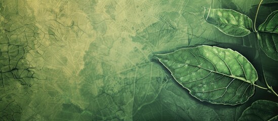 Fototapete - Background featuring a textured fresh green leaf, suitable for copy space image.