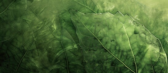 Fototapete - Background featuring a textured fresh green leaf, suitable for copy space image.