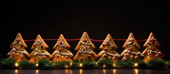 Poster - Isolated Christmas fir tree cookie with a garland, ideal for use as a copy space image.