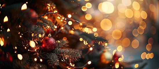 Aufkleber - Festive lighting decorates a Christmas tree with a twinkling ambiance, perfect for a holiday setting with copy space image.