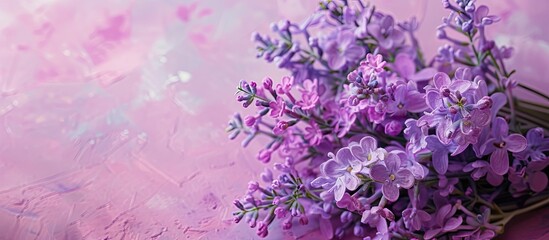 Poster - Lavender plastic and textile lilac spring flowers in a bouquet with copy space image.