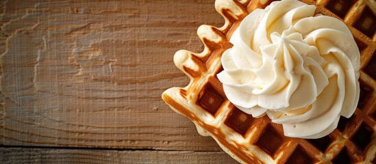 Sticker - Background of a sweet waffle with cream for text or design in a copy space image.