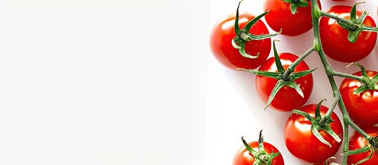 Poster - Fresh red tomatoes on a white backdrop with copy space image available.