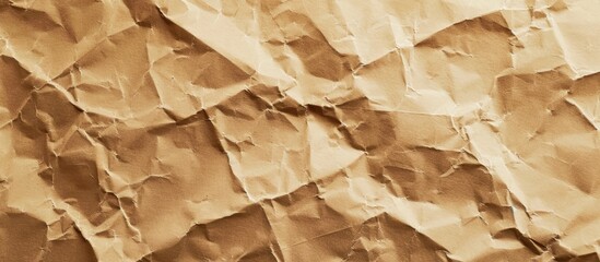 Aufkleber - Crumpled craft paper with a beige tone creating a textured and recycled look against a brown background, providing a rustic aesthetic with a copy space image.