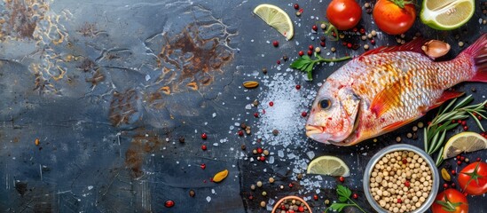 Aufkleber - Raw tilapia fish prepared with salt and spices, perfect for cooking, with a blank space for adding a custom image.