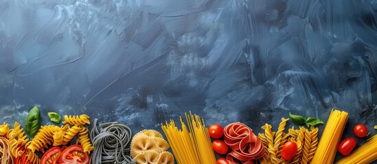 Poster - Concept of cooking various types of pasta displayed in a photograph with copy space image.
