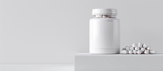 Aufkleber - Product branding mockup of pills from a plastic medicine bottle with copy space image. Plastic jar for pills with a white background for medicine packaging.