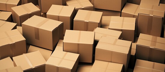 Poster - Numerous brown cardboard boxes with ample copy space image available.