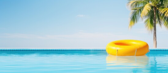 Aufkleber - Vacation-themed image with copy space featuring a floating yellow inflatable ring in a swimming pool.