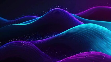 Wall Mural - Smooth gradient waves in blue and purple with particles gliding along, giving a sense of depth and motion, 4k Animation Video