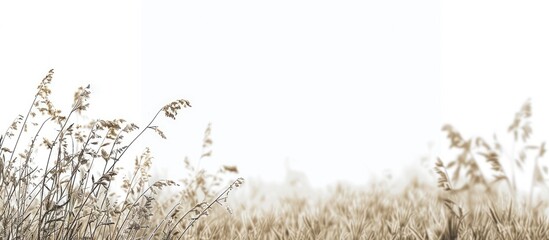 Wall Mural - A monochromatic photo of a grassy field with plants ideal for backgrounds, featuring copy space image.