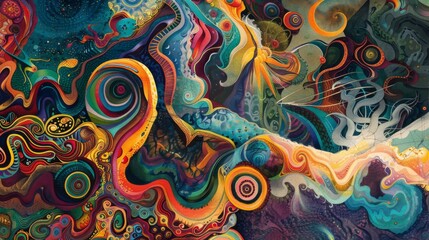 Poster - a psychedelic abstract artwork with swirling patterns and intense colors.