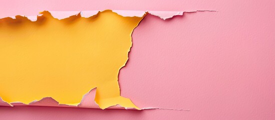 Poster - Yellow torned paper over pink background, with copy space image.