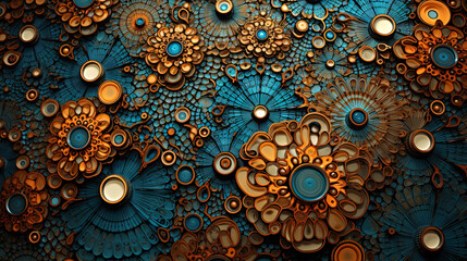 Poster - Abstract fractal ornament with floral elements and dotted texture.