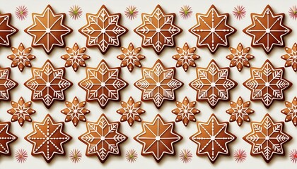 Wall Mural - Pattern of Christmas homemade gingerbread cookies as snowflakes, stars, christmas tree isolated on white or transparent background. Xmas abstract background.