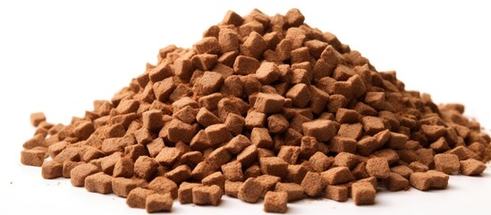Poster - Isolated stack of dry spiced brown pet food with large granules, with copy space image.