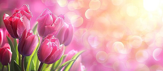 Aufkleber - Easter-themed backdrop featuring vibrant tulips, lovely bokeh, and space for text on a copy space image.