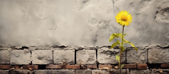 Aufkleber - A youthful dandelion plant against a weathered wall with copy space image.