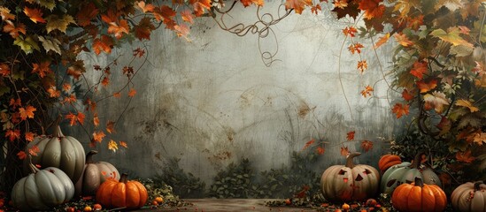 Poster - Autumn scene showcasing Halloween pumpkins with a blank space for adding an image.