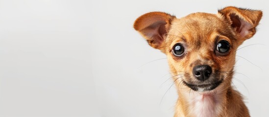 Poster - A Chihuahua puppy is posing on a white background, creating a cute pet portrait with ample copy space image for added text or graphics.