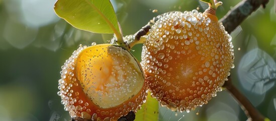 Poster - Lansium parasiticum, known as duku fruit, is ripe boasting a yellow-brown hue, with white translucent flesh, ideal for a copy space image.