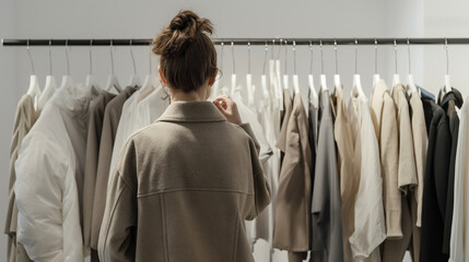 A woman is looking at clothes in a store