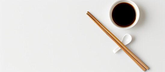 Poster - A white table featuring soy sauce, chopsticks, and ample space for a caption or copy space image.