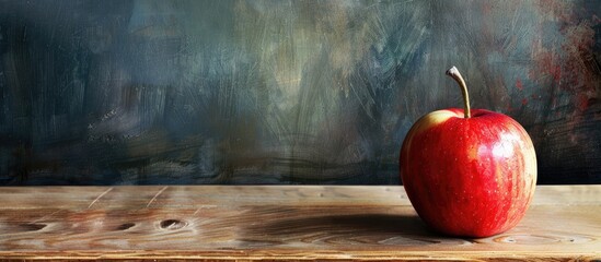 Poster - Close-up view of an apple against a blackboard with copy space image.