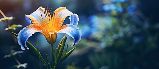 Canvas Print - A daylily flower in the garden with a vintage blue filter, perfect for a copy space image.