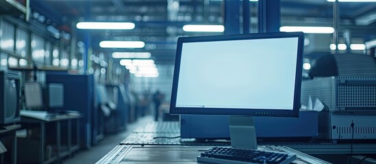 Leinwandbilder - Warehouse factory computer featuring a blank screen with ample copy space image.