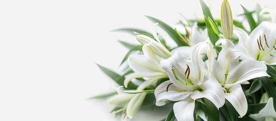 Aufkleber - White backdrop with lovely lilies, ideal for adding text, copy space image.