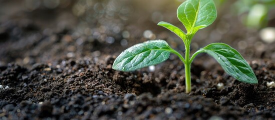 Poster - A budding plant in a garden symbolizing progress or success against a copy space image.
