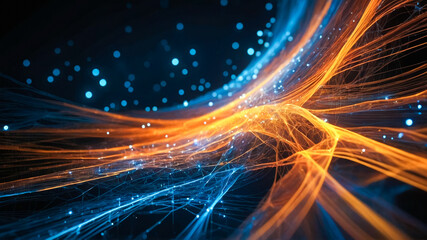 Poster - Futuristic Abstract Geometric Pattern with Glowing Lines. It represents innovation, technology, and creativity in a digital world