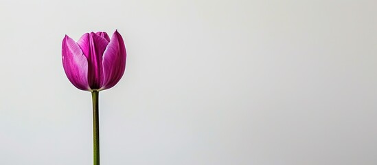 Poster - Tulip in shades of purple set against a white backdrop, with no other elements visible in the picture, creating a 'copy space image.'