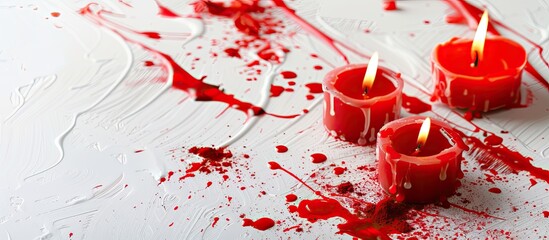 Poster - Valentine's Day concept with red scribbles, candles on white background - ideal for a Valentine's Day themed banner or background with copy space image.
