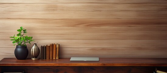 Aufkleber - A modern wooden desk with space for displaying products in a copy space image.