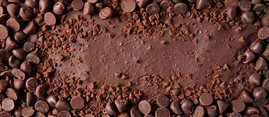 Poster - Abundance of chocolate chips, crumbs, and chocolate bits for cooking and desserts, with space for adding text or images.