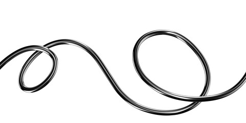 Fototapete - Metallic squiggle line 3D shape isolated. Futuristic chrome wriggling line banner, abstract tangled curve