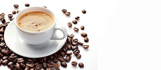 Poster - Coffee and cup isolated on white with copy space image.