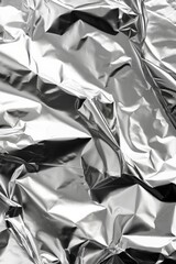 Poster - Silver foil texture close-up. Folded metallic sheet reveals inner structure. Blurred background highlights intricate details. Perfect for design, packaging, and tech concepts.
