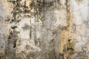 Poster - Old weathered wall with peeling paint cracks, gray brown colors. Close-up view from below emphasizing scale. Perfect background texture for art design, architecture, or urban photography.
