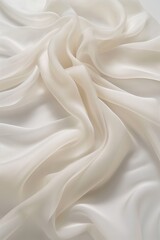 Aufkleber - White fabric texture close-up. Folded cloth with intricate creases on gray background. Smooth surface, natural material. Perfect for design, fashion, textile industry use.