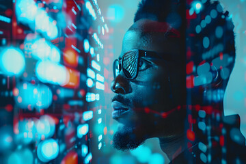 Poster - artificial intelligence cyber security threat illustration concept ai banner. black african american
