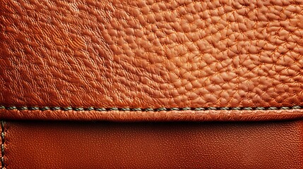 Wall Mural -  A tight shot of a brown leather edge featuring a green stitch