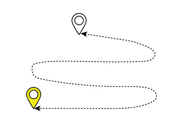 Poster - Route icon between two points with dotted path and location pin. Location pointer continuous one line drawing. GPS navigation line route mark. Travel route icon .
