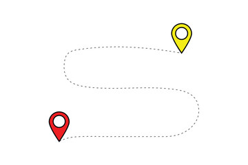 Poster - Route icon between two points with dotted path and location pin. Location pointer continuous one line drawing. GPS navigation line route mark. Travel route icon .
