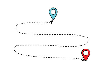 Poster - Route icon between two points with dotted path and location pin. Location pointer continuous one line drawing. GPS navigation line route mark. Travel route icon .

