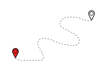 Poster - Route icon between two points with dotted path and location pin. Location pointer continuous one line drawing. GPS navigation line route mark. Travel route icon .
