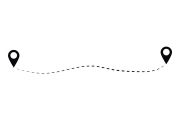 Poster - Route icon between two points. Location pins. Dotted path and location pin. GPS navigation line route mark. Map road.
